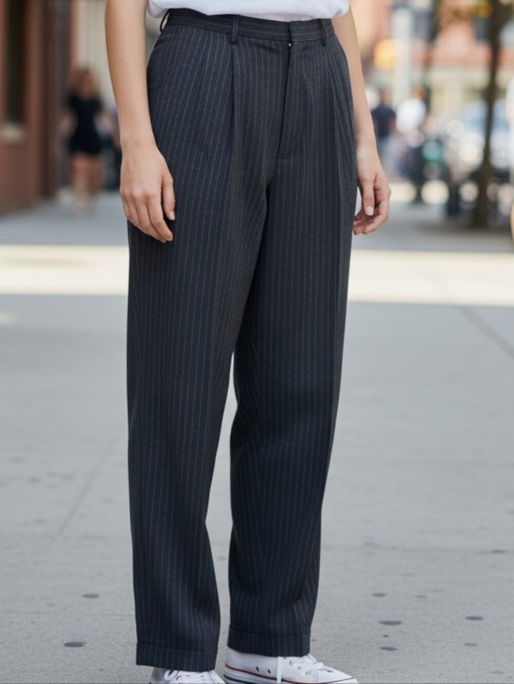 Women's Pinstripe Wide-Leg Dress Pants - Black 3048